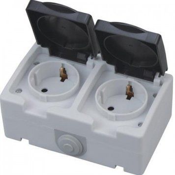 Розетка накладна 2-на з заземленням з кришкою ATOM Horoz Electric 112-100-0002-010 фото